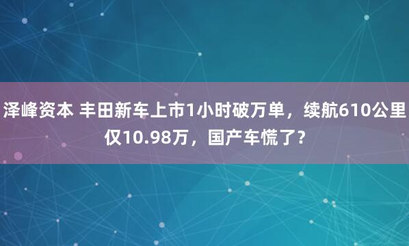 泽峰资本 丰田新车上市1小时破万单，续航610公里仅10.98万，国产车慌了？
